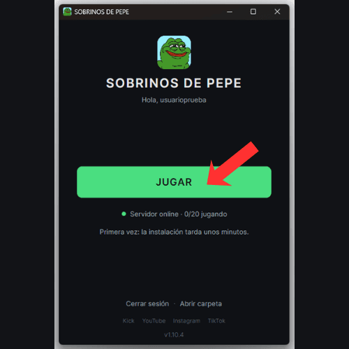 La pantalla del launcher con el botón JUGAR